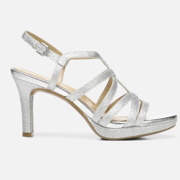 Naturalizer "Delma" Heels Sandals 9.5 Silver Metallic Like New Condition - Picture 2 of 10